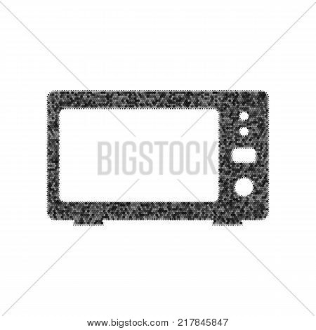 Microwave sign illustration. Vector. Black icon from many ovelapping circles with random opacity on white background. Noisy. Isolated.