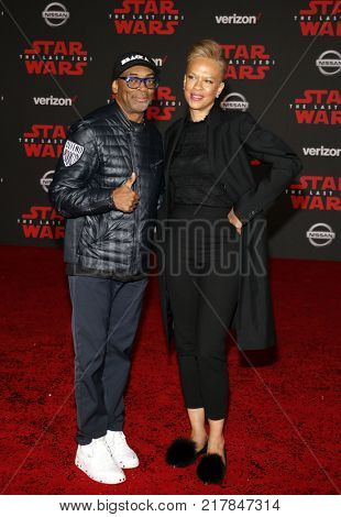 Spike Lee and Tonya Lewis Lee at the World premiere of 'Star Wars: The Last Jedi' held at the Shrine Auditorium in Los Angeles, USA on December 9, 2017.