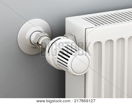 Adjustable radiator thermostat which controls the heat. 3D illustration.