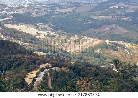 San Marino, San Marino - 10 August 2017: Panoramic View Of The Local Surroundings.