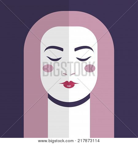 Female portrait in a flat style. Vector illustraton.