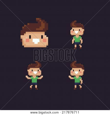 Set of pixel art cheeky boy characters