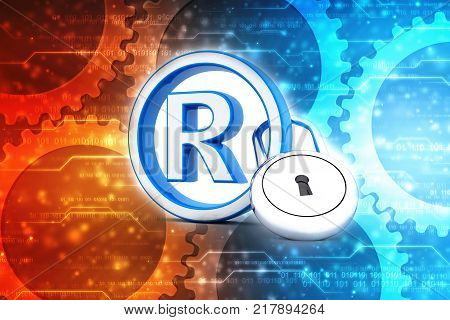 Registered Trademark concept with padlock, 3D rendering isolated on white background