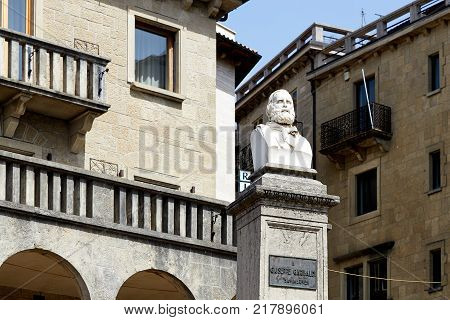 San marino San Marino - July 10 2017: Monument to Giuseppe Garibaldi