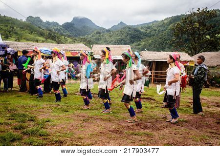Kayan tribe, Kayan dance in Kayan village, Kayah State, Myanmar, Oct-2017