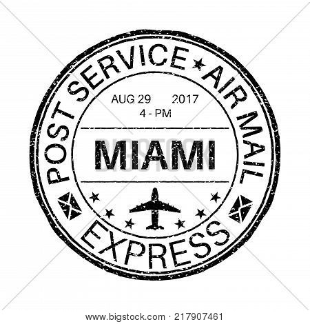 MIAMI black round postmark for envelope. Vector illustration isolated on white background
