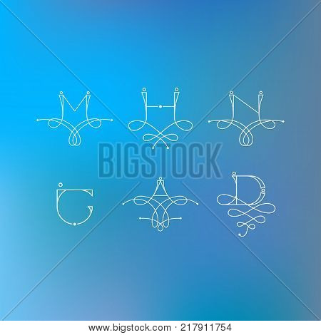 Set of orante lined letters inscribed in Art Nouveau style. Logo. Monogram. Calligraphic signature.