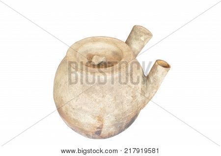 Chinese clay pot for boiling medicine concoctions on white background