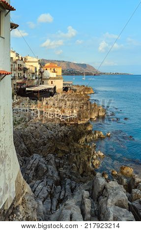 Evening Alcamo Town And Sea Bay, Sicily, Italy
