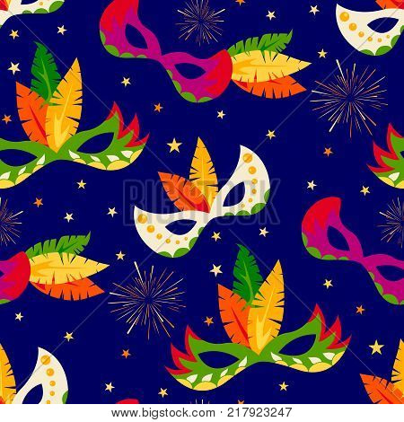 Seamless vector pattern with colorful carnival masks