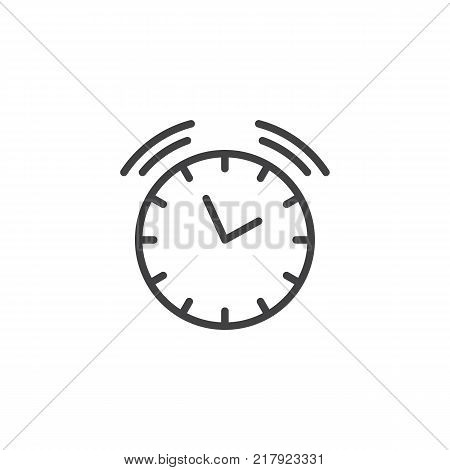 Ringing alarm clock line icon, outline vector sign, linear style pictogram isolated on white. Wall alarm watch symbol, logo illustration. Editable stroke