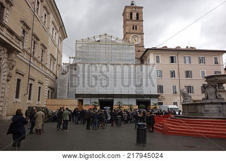 ROME ITALY - DECEMBER 11 2017: funeral of the Italian singer Lando Fiorini at the Basilica of Santa Maria in Trastevere
