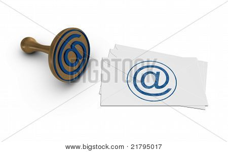 电子邮件邮票和信件。在白色背景上孤立