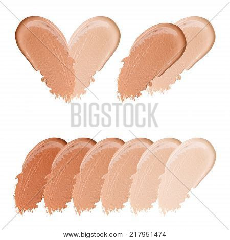 Foundation smudges range of colors on white background