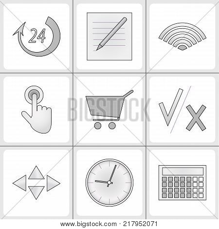 Basic shopping icons gray color. Set of buttons vector illustration