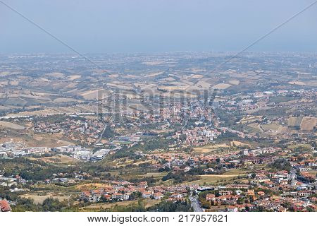 San Marino, San Marino - 10 August 2017: Panoramic View Of The Local Surroundings.