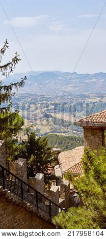San Marino, San Marino - 10 August 2017: Panoramic View Of The Local Surroundings.