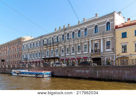 St. Petersburg, Russia - June 4 2017. House of the Russian-American Company - pawnshop building on the embankment of the Moika River 72