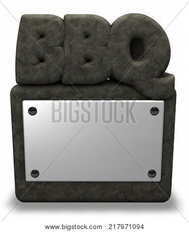 letters bbq on stone socket with blank white sign - 3d rendering