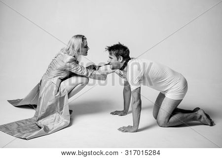 Man Doggystyle Concept. Dominant Woman. Rape And Sexual Game For Man