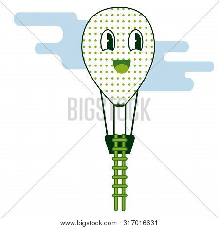 Hotair Balloon Flat Color Illustration. Children Cartoon Series.