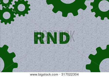 Rnd Sign Concept Illustration With Green Gear Wheel Figures On Gray Background