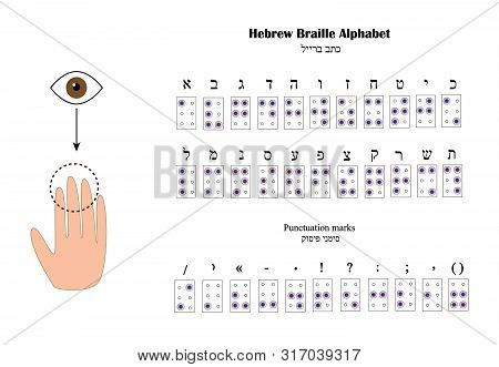 Hebrew Alphabet Braille. The Font For Blind People. Illustration