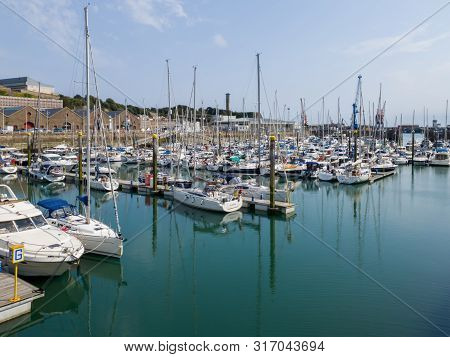 St Helier, Jersey, United Kingdom, - 07, 25, 2019: View Of The Marina Facilities