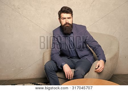 Candidate For Job Waiting Result Of Interview. Decision Making Is Part Of Management. Man Bearded Bu