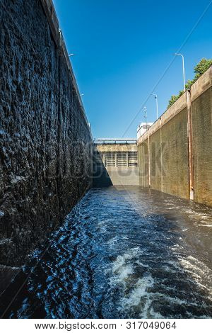 Lappeenranta, Finland - August 7, 2019: Lock On The Saimaa Canal At Malkia. View From Water.