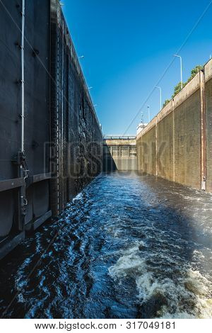 Lappeenranta, Finland - August 7, 2019: Lock On The Saimaa Canal At Malkia. View From Water.