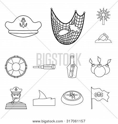 Isolated Object Of Treasure And Ocean Symbol. Set Of Treasure And Nautical Vector Icon For Stock.
