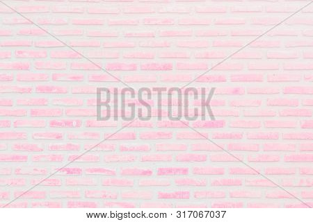 Pastal Pink And White Brick Wall Texture Background. Brickwork Or Stonework Flooring Interior Rock O