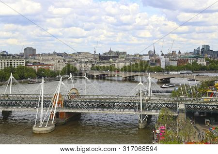 London, Great Britain -may 22, 2016: Hungerford Bridge And Waterloo Bridge Across The Thames