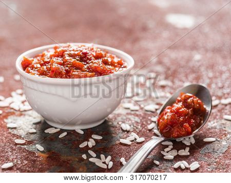 Gochujang. Traditional Korean Soybean Paste With Sticky Rice And Fermented Soybeans, Dressed With Re
