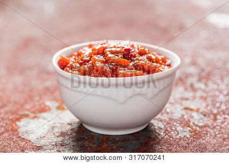 Gochujang. Traditional Korean Soybean Paste With Sticky Rice And Fermented Soybeans, Dressed With Re