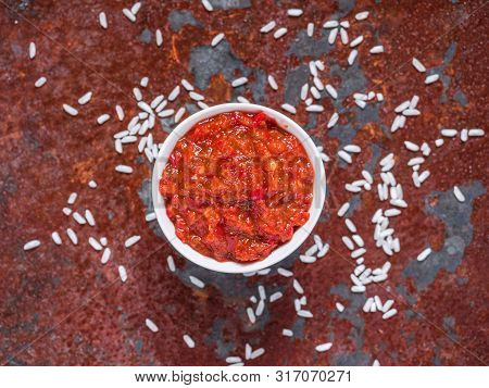 Gochujang. Traditional Korean Soybean Paste With Sticky Rice And Fermented Soybeans, Dressed With Re