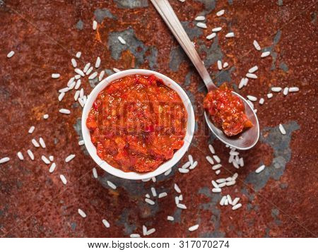 Gochujang. Traditional Korean Soybean Paste With Sticky Rice And Fermented Soybeans, Dressed With Re