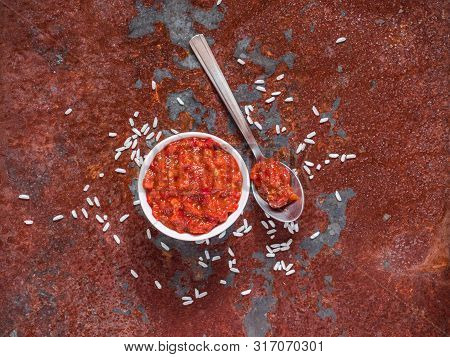 Gochujang. Traditional Korean Soybean Paste With Sticky Rice And Fermented Soybeans, Dressed With Re
