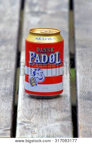 August 7, 2019: Can Of Dansk Fadøl Premium Beer, A  Pale Lager  Styled Beer Brewed By Kopparbergs Br