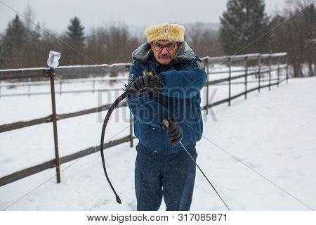 PODPOROZHYE, RUSSIA - JAN 21, 2018: Training of children riding in the framework of revival program of the Cossacks in the Leningrad region. Cossacks in St.Petersburg began its revival in 1990.