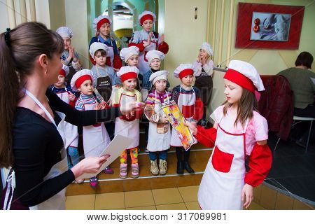 Alchevsk, Ukraine - April 7, 2019: School Cook For Children. Receive Diplomas