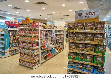 SINGAPORE - CIRCA APRIL, 2019: interior shot of 7-Eleven at Changi International Airport.