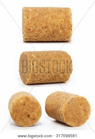 Sweet Brazilian Peanut Called Paçoca, In White Background And Space For Text, Copy Text, Sweet Typic