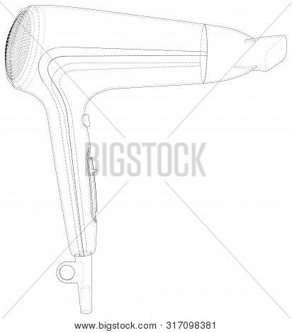 Hair Dryer For Drying Hair Wire-frame. Vector Illustration. Tracing Illustration Of 3d