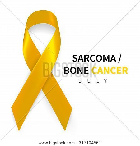Sarcoma Awareness Week. Realistic Yellow Ribbon Symbol. Medical Design. Vector Illustration.