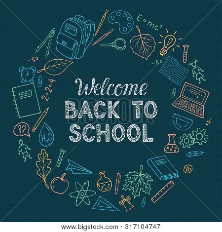Vector Back To School Sale Flyer, Banner, Poster Background. Hand Drawn Sketch Letters. Layout For D