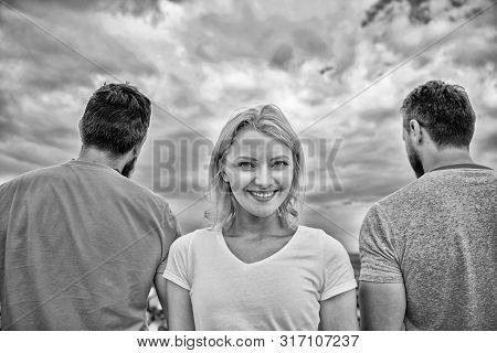 Girl Stand In Front Two Faceless Men. Best Traits Of Great Boyfriend. She Needs To Pick Better Boyfr