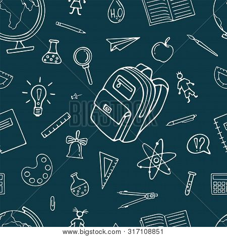 Back To School Seamless Pattern Background.  Graphic By Hand. Vector Pattern For Wallpaper Wrapping 