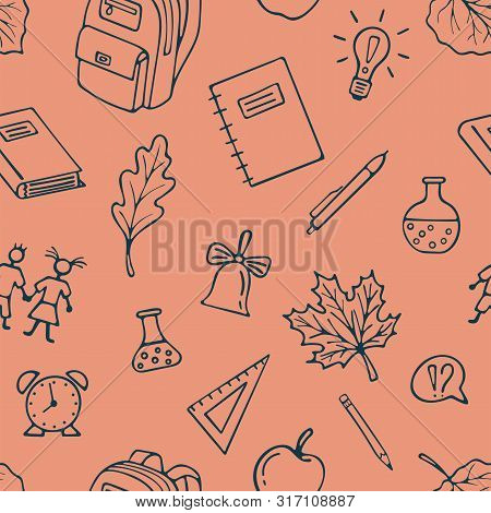 Back To School Seamless Pattern Background.  Graphic By Hand. Vector Pattern For Wallpaper Wrapping 